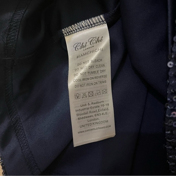 Chi Chi London Navy Blue Sequin Shift Dress Mock Neck Special Occasion Size 10 - Picture 13 of 16